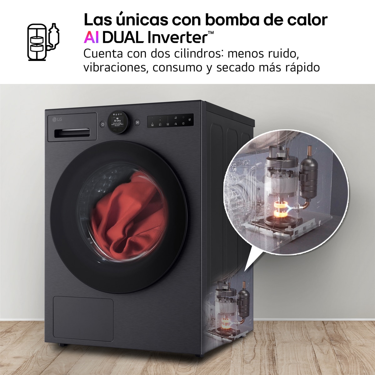 Secadora LG 9 kg, Condensación, Bomba de calor con Inteligencia artificial, Dual Inverter - RHX7009TBB Acero negro-6