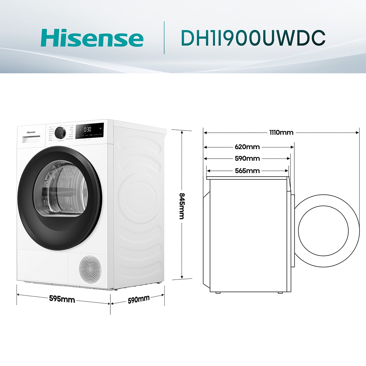 Secadora Hisense 9 kg bomba de calor DH1I900UWDC Blanco-2