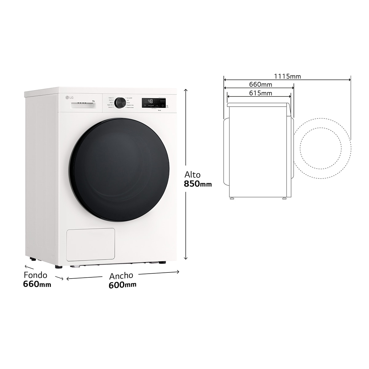 Secadora LG 9 Kg, Bomba de calor Dual, con Inteligencia artificial, Serie 140 - RHX1009NWB - Blanco marfil Blanco marfil-2