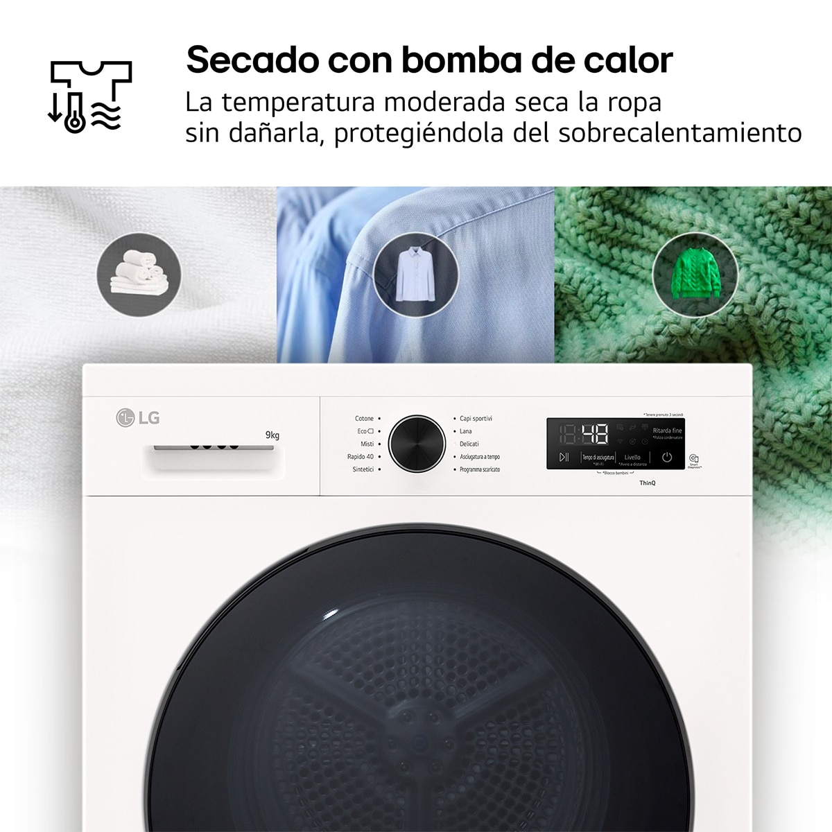 Secadora LG 9 Kg, Bomba de calor Dual, con Inteligencia artificial, Serie 140 - RHX1009NWB - Blanco marfil Blanco marfil-5