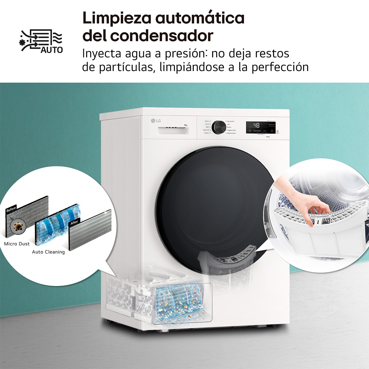 Secadora LG 9 Kg, Bomba de calor Dual, con Inteligencia artificial, Serie 140 - RHX1009NWB - Blanco marfil Blanco marfil-8