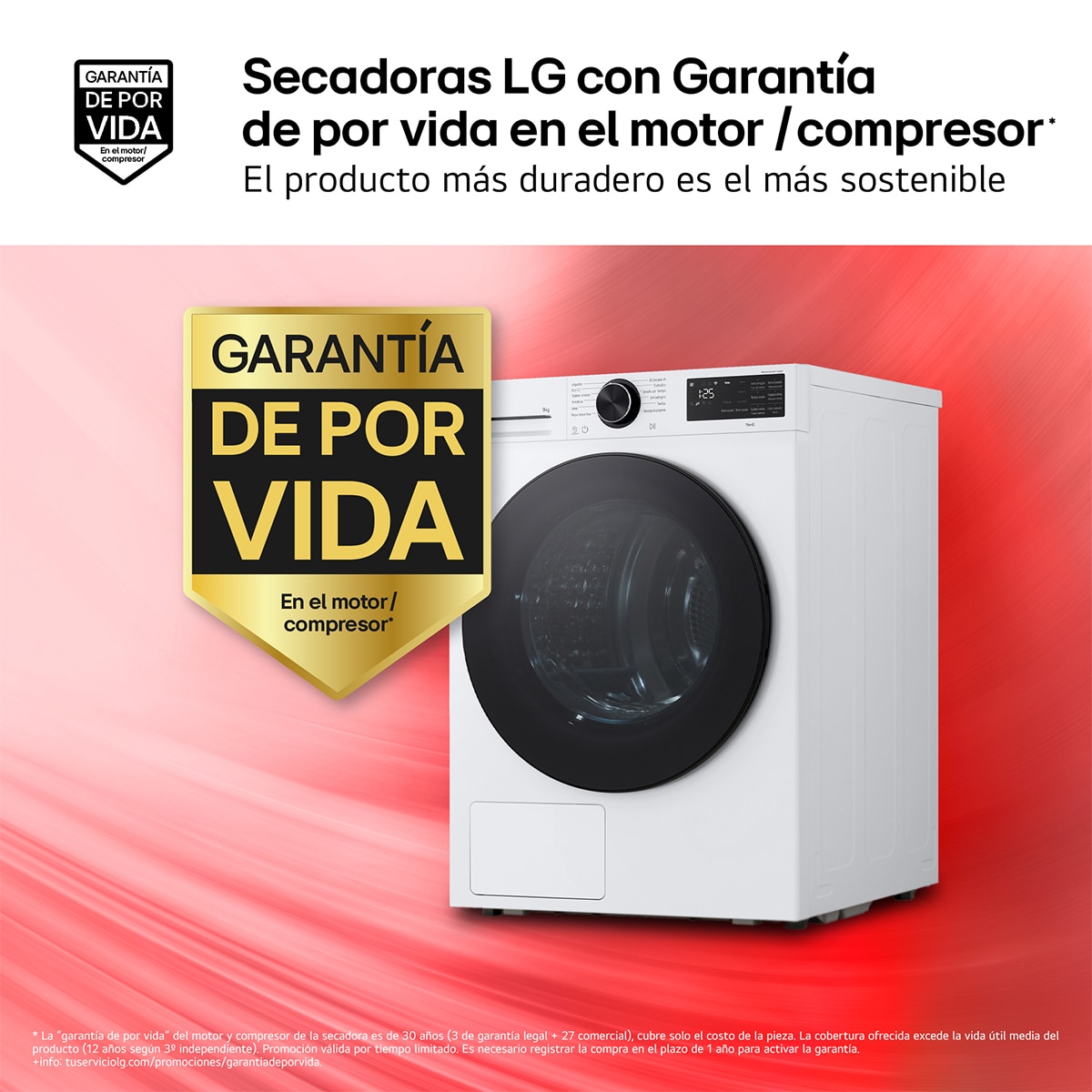Secadora con bomba de calor LG RHX5010TLB, 10 kg, clase C, 108 kWh/100 ciclos, 62 dB, Dual Inverter, Wi-Fi ThinQ, blanco - imagen 2