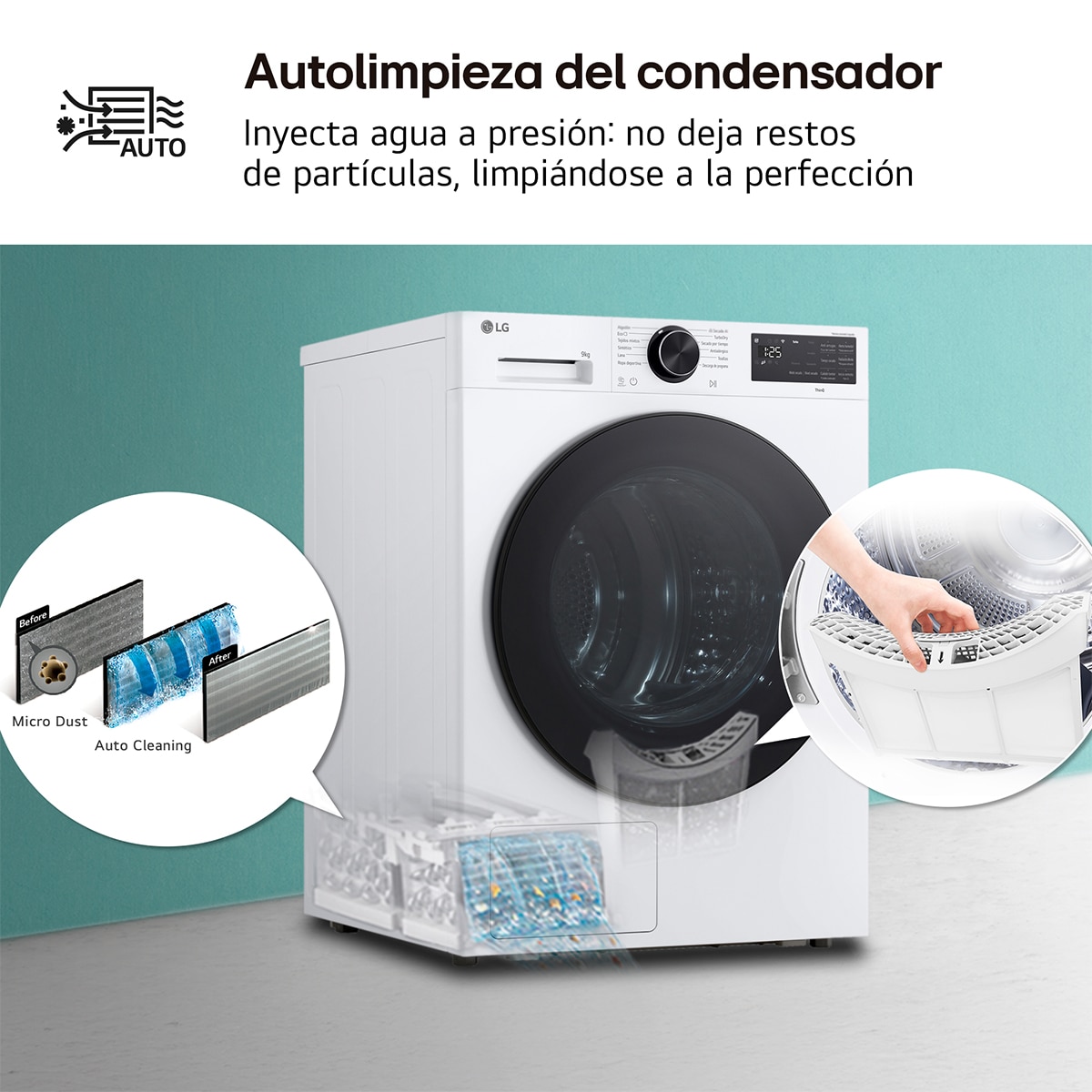 Secadora con bomba de calor LG RHX5010TLB, 10 kg, clase C, 108 kWh/100 ciclos, 62 dB, Dual Inverter, Wi-Fi ThinQ, blanco - imagen 5