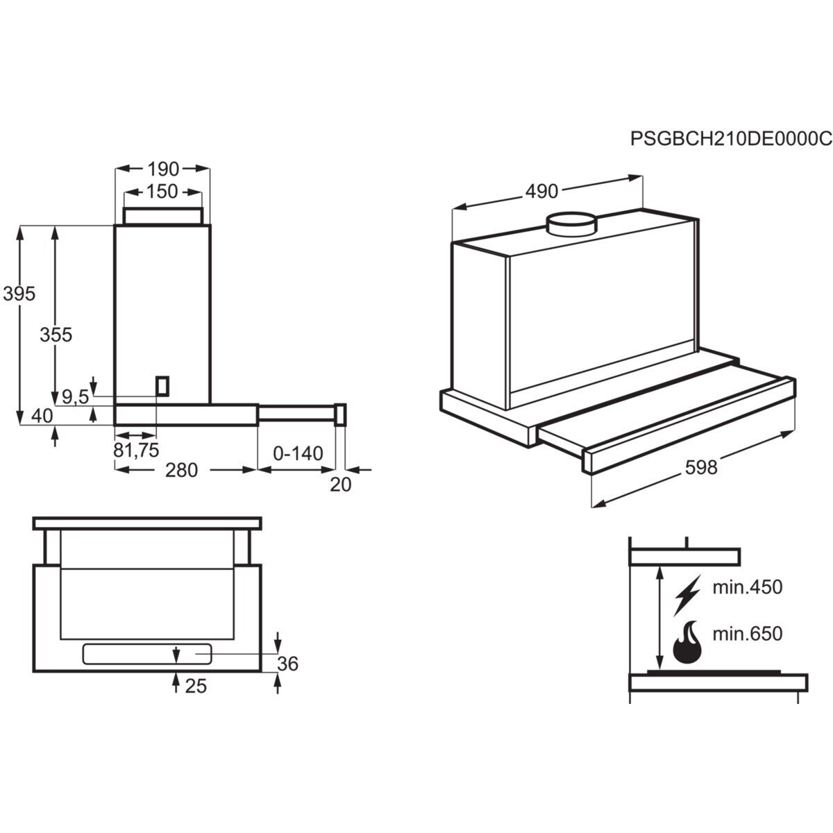 Recondicionado - Grade A - Exaustor Telescópico Encastrável AEG 6000 ExtractionTech DPE5660M de 4 Velocidades e 60 cm - Inox Andidedadas Cinzento-10