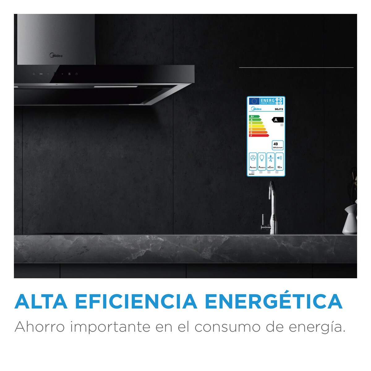 Recondicionado - Grade A - Exaustor Telescópico Encastrável Midea MH60T2250X-ES de 3 Velocidades e de 59,5 cm - Inox Aço inoxidável-2