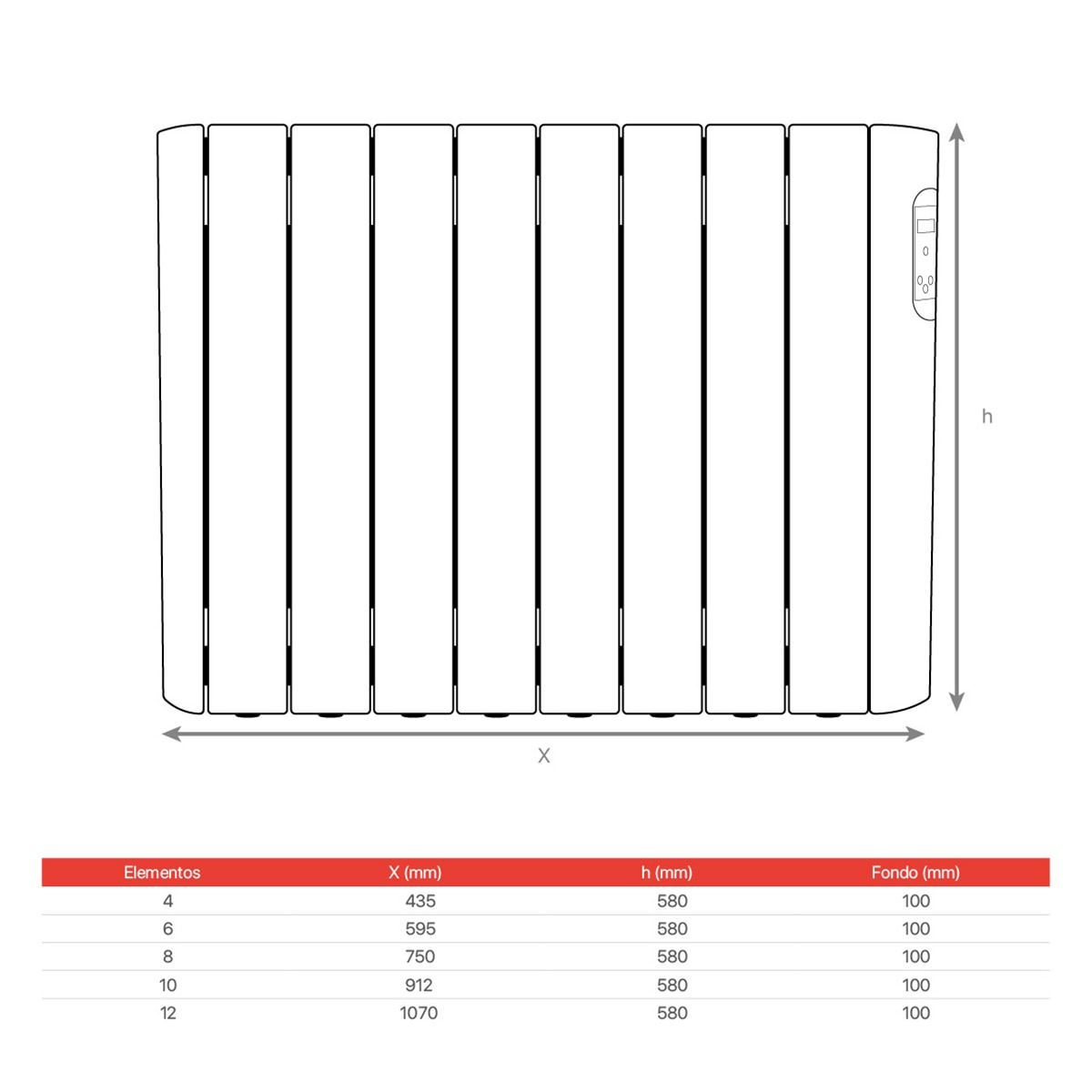 Emisor térmico fluído Haverland 12 elementos - RCE12S_LCD Blanco-2