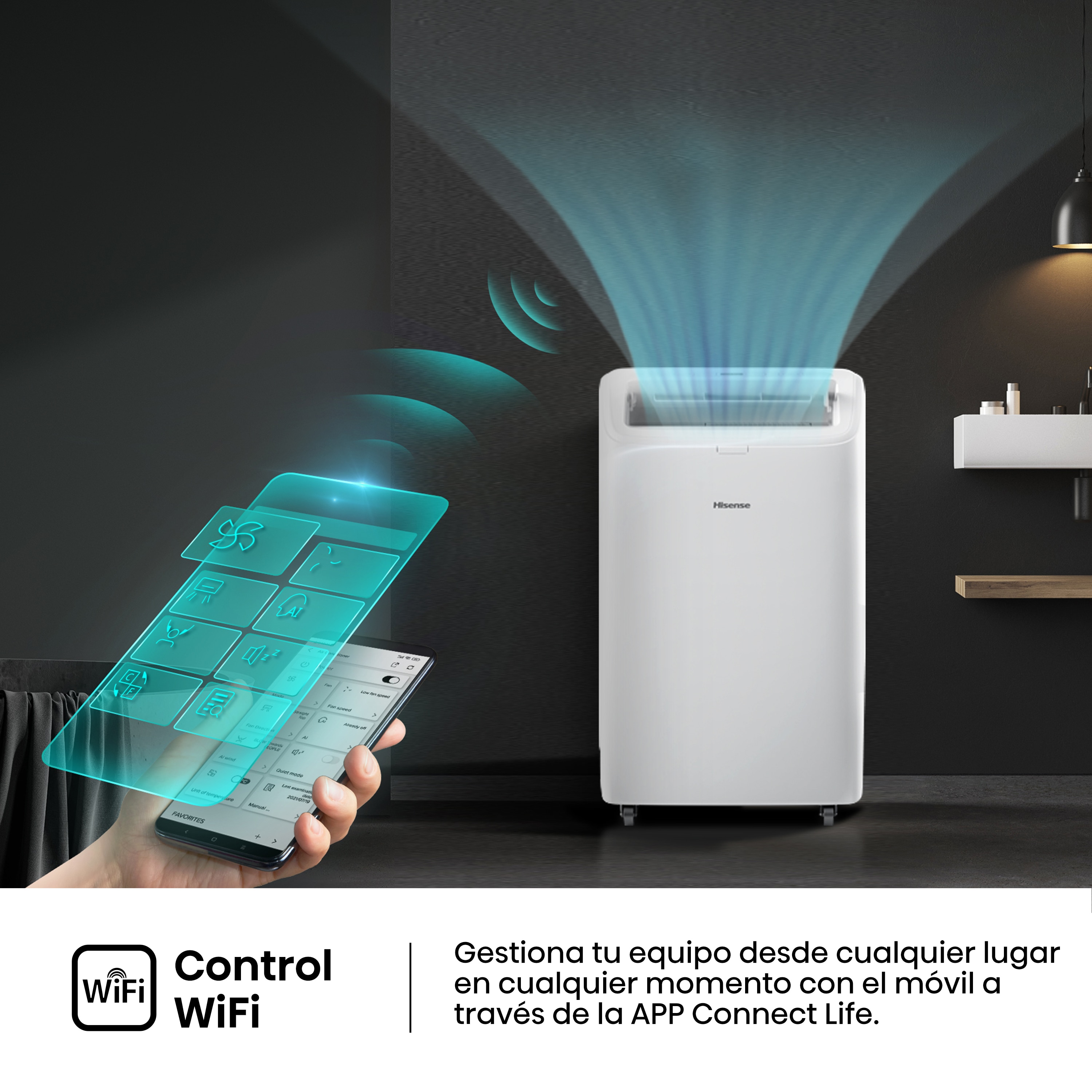 Aire acondicionado portátil Hisense con 3010 frig/h, WiFi - APC12QC Blanco-6