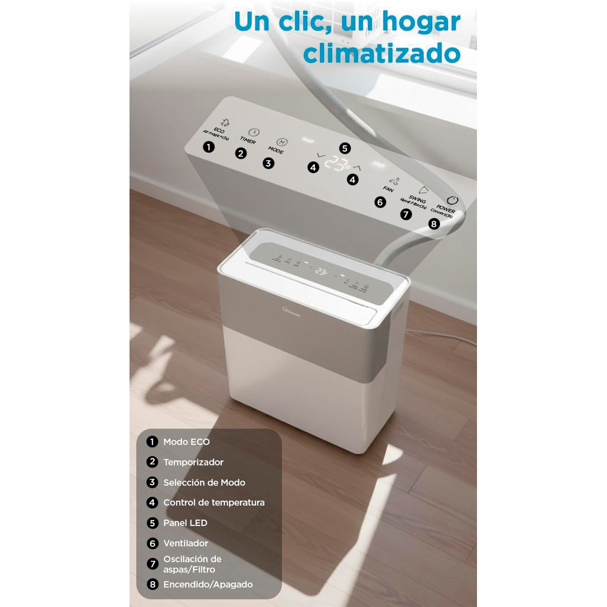 Aire acondicionado portátil Midea con 3010 frig/h y 2750 kcal/h - MMCS-12HRN8-QRD0 Blanco-11