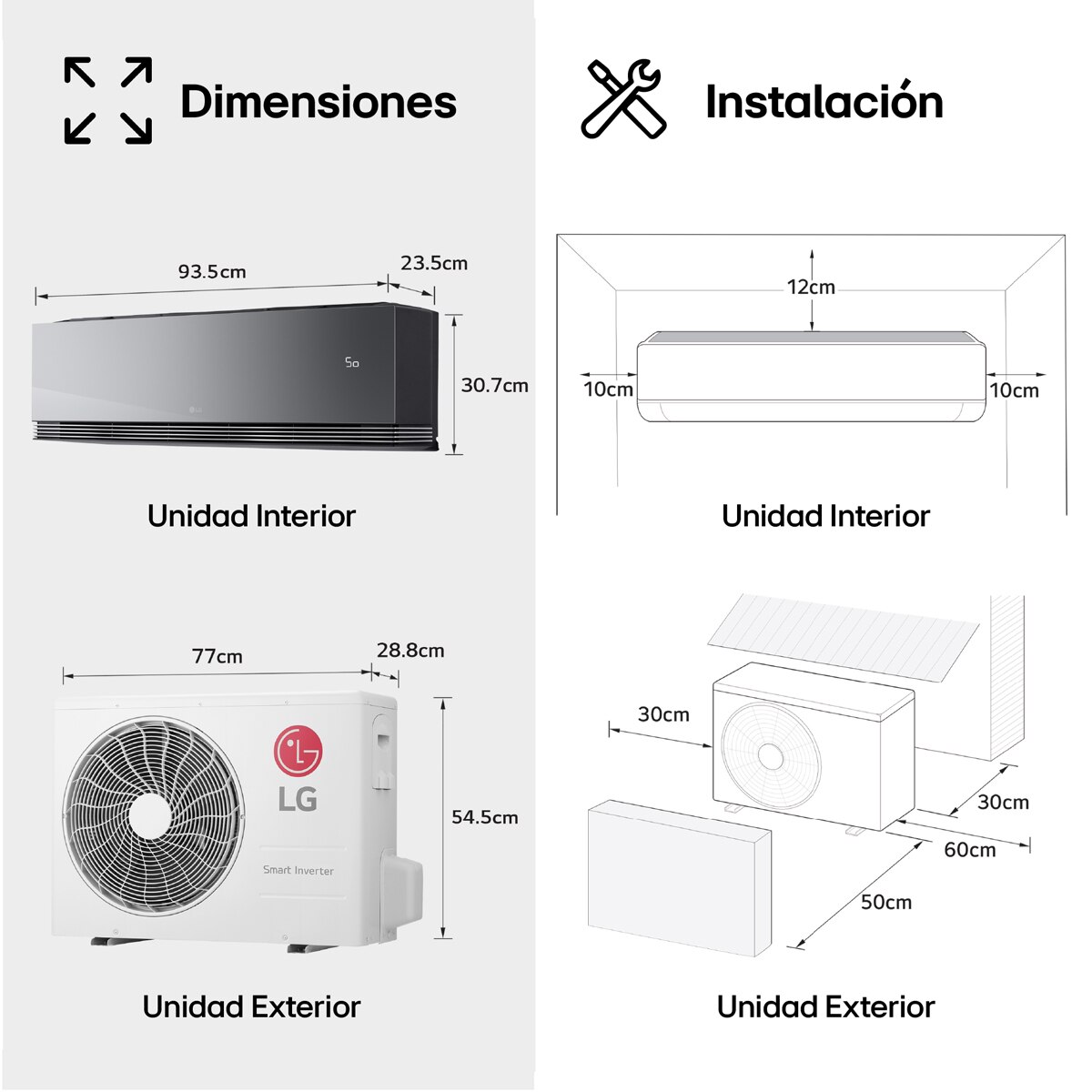Aire acondicionado Split 1x1 LG Inverter con 2.150 frig/h y 2.752 kcal/h, WiFi - MIRROR09X.SET Antracita espejo-2
