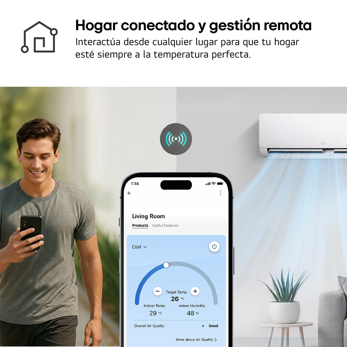 Aire acondicionado Split 1x1 LG Inverter  3010 Frig  y  3.268 Kcal, Wifi - LGSTART12Z.SET Blanco-6