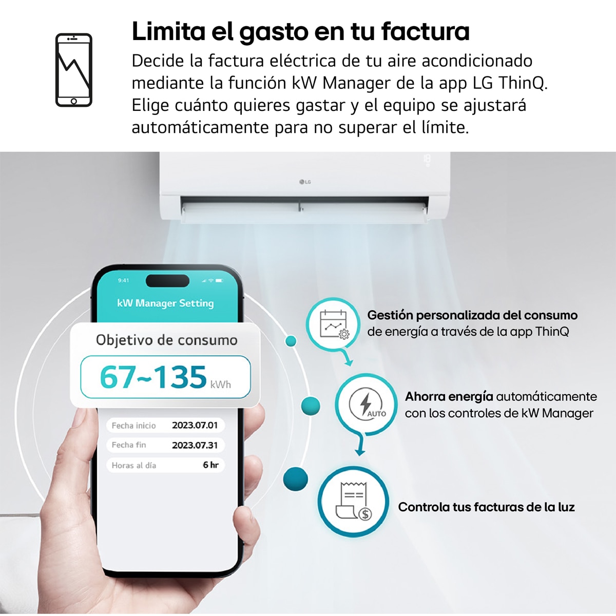 Aire acondicionado Split 1x1 LG Inverter 2.125  Frig  y  2.408 Kcal, Wifi - REPLACE09Z.SET Blanco-7