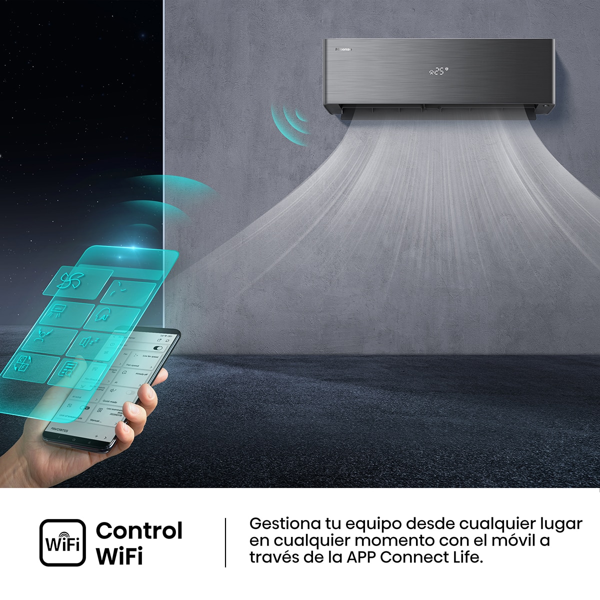 Aire acondicionado Multisplit 2x1 Hisense Inverter con 2.236 frig/h y 3.010 frig/h WiFi - 2AMW52QH912B Negro-6