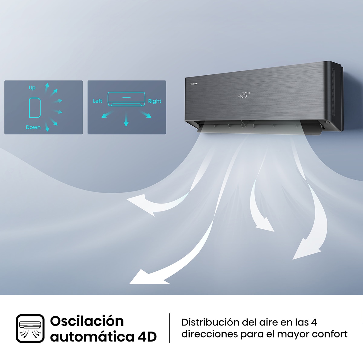 Aire acondicionado Multisplit 2x1 Hisense Inverter con 2.236 frig/h y 3.010 frig/h WiFi - 2AMW52QH912B Negro-10