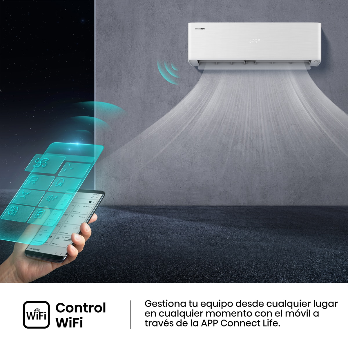 Aire acondicionado Multisplit 2x1 Hisense Inverter con 2.236 frig/h y 3.010 frig/h WiFi - 2AMW52QH912AB Blanco / Negro-6