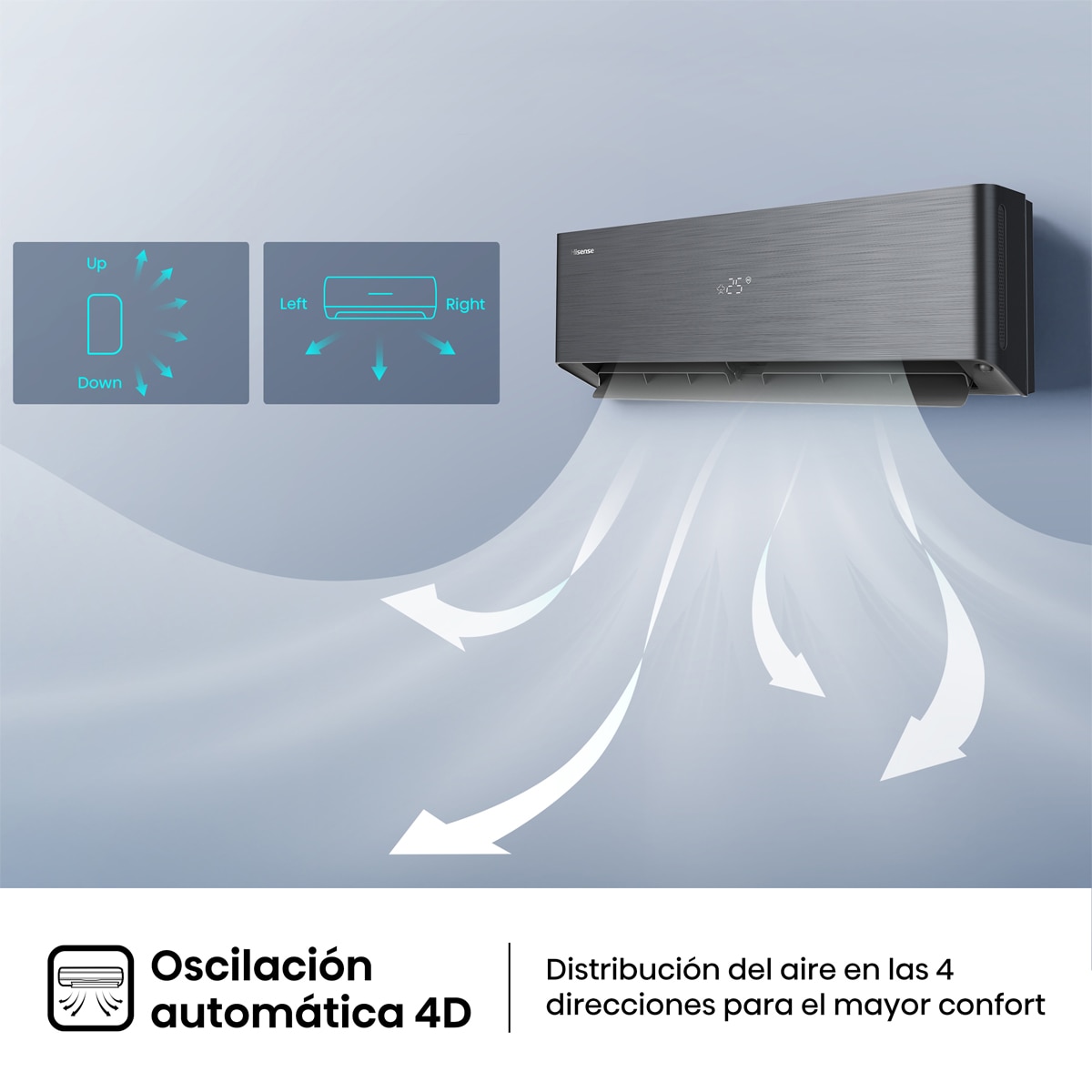 Aire acondicionado Multisplit 2x1 Hisense Inverter con 2.236 frig/h y 3.010 frig/h WiFi - 2AMW52QH912AB Blanco / Negro-10