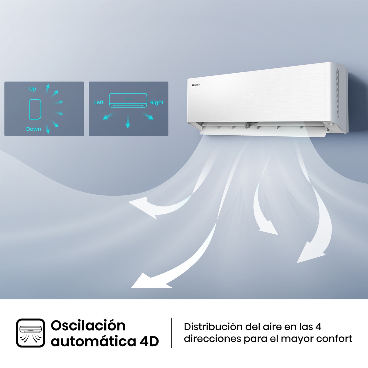Aire acondicionado Multisplit 2x1 Hisense Inverter con 2.236 frig/h y 3.010 frig/h WiFi - 2AMW52QH912AO Blanco-10