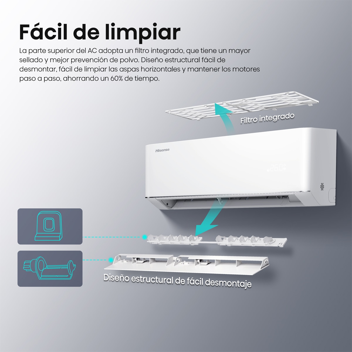 Aire acondicionado multisplit 2x1 Hisense Inverter con 2236 frig/h + 3010 frig/h- WIFI - 2AMW42HC912 Blanco-6