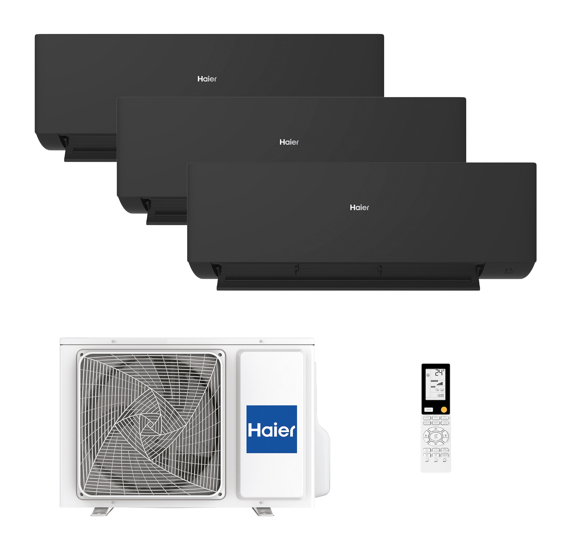 Aire acondicionado Multisplit 3x1 Haier Inverter con 2.408 frig/h + 2.408 frig/h + 3.010 frig/h - Expert Negro 3 - Negro Negro-2