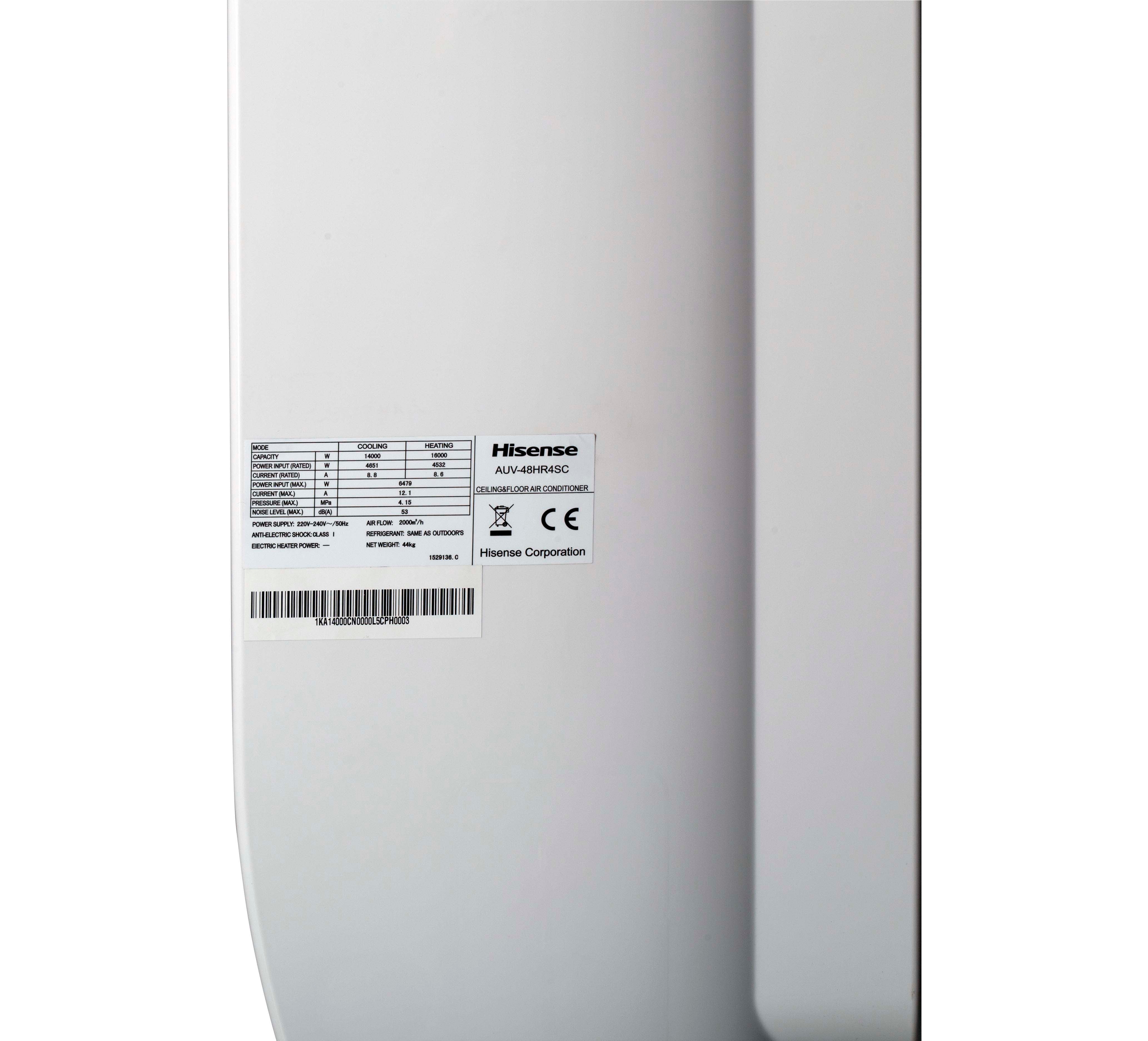 Imagen 5 de Aire acondicionado suelo-techo Hisense Inverter con 8170 frig/h y 9460 kcal/h - AUV105UR4RC8/AUW105U4RK7 - Blanco Blanco
