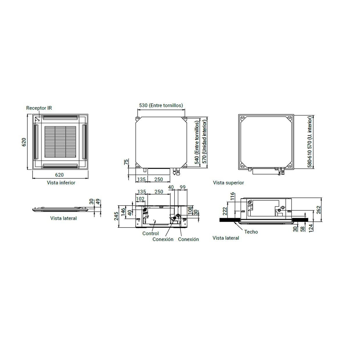 Aire acondicionado cassette Fujitsu Inverter 3.009 Frig/h y 3.525 Kcal/h - AUY35-KA Blanco-2