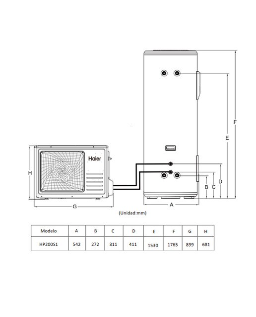 Aerotermo split Haier con bomba de calor, 200 litros - HP200S1 - Blanco Blanco-2