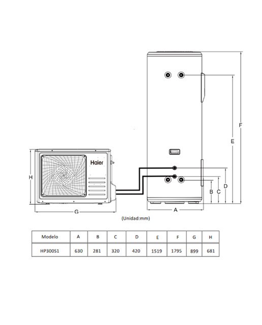 Aerotermo split Haier con bomba de calor, 200 litros - HP300S1 Blanco-2