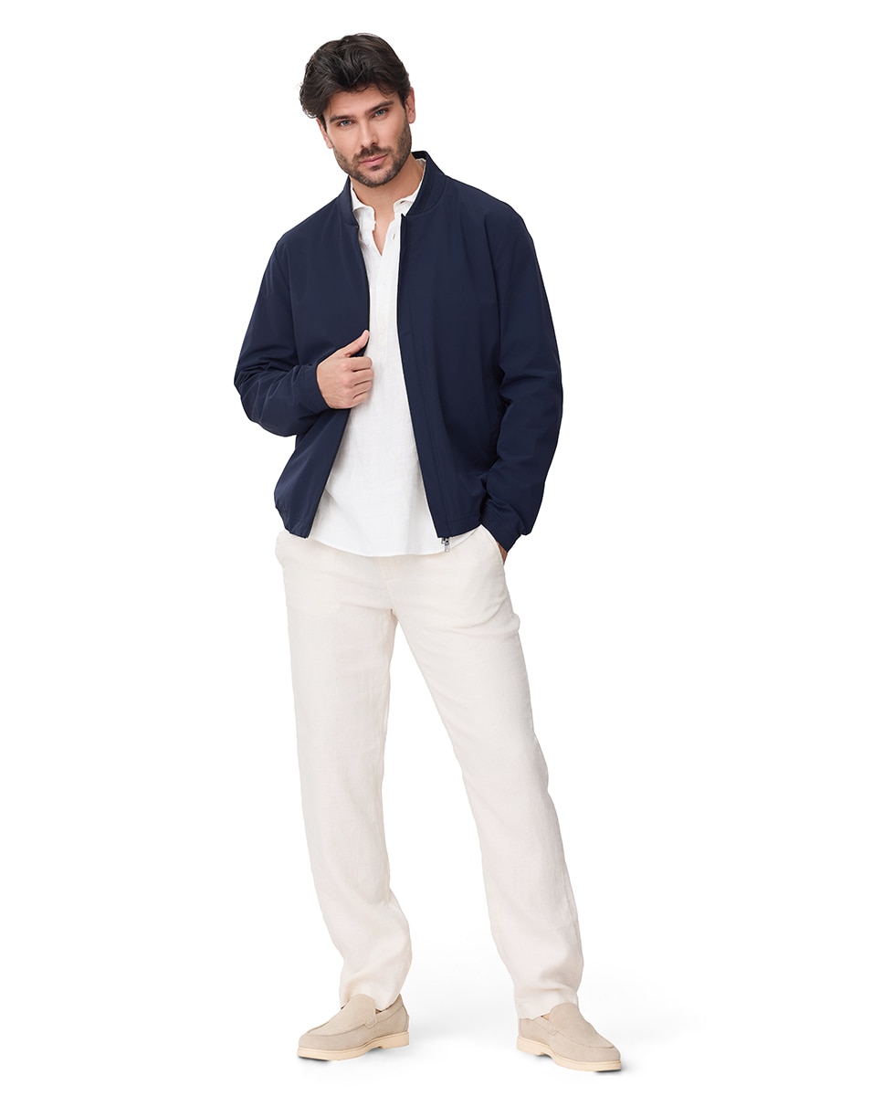 Blusão Bomber Cromdaltex com Gola de Malha Azul-marinho-6