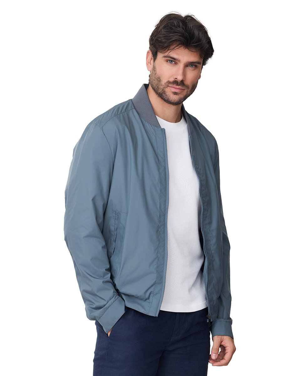 Blusão Bomber de Microfibra com Gola de Malha Azul-claro-4