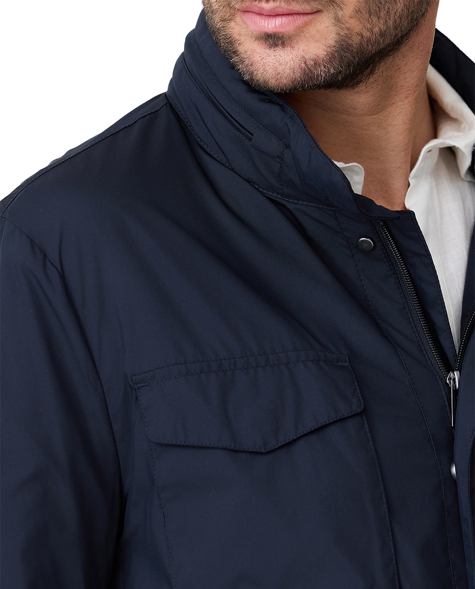 Parka de Microfibra com Capuz Oculto Azul-marinho-3
