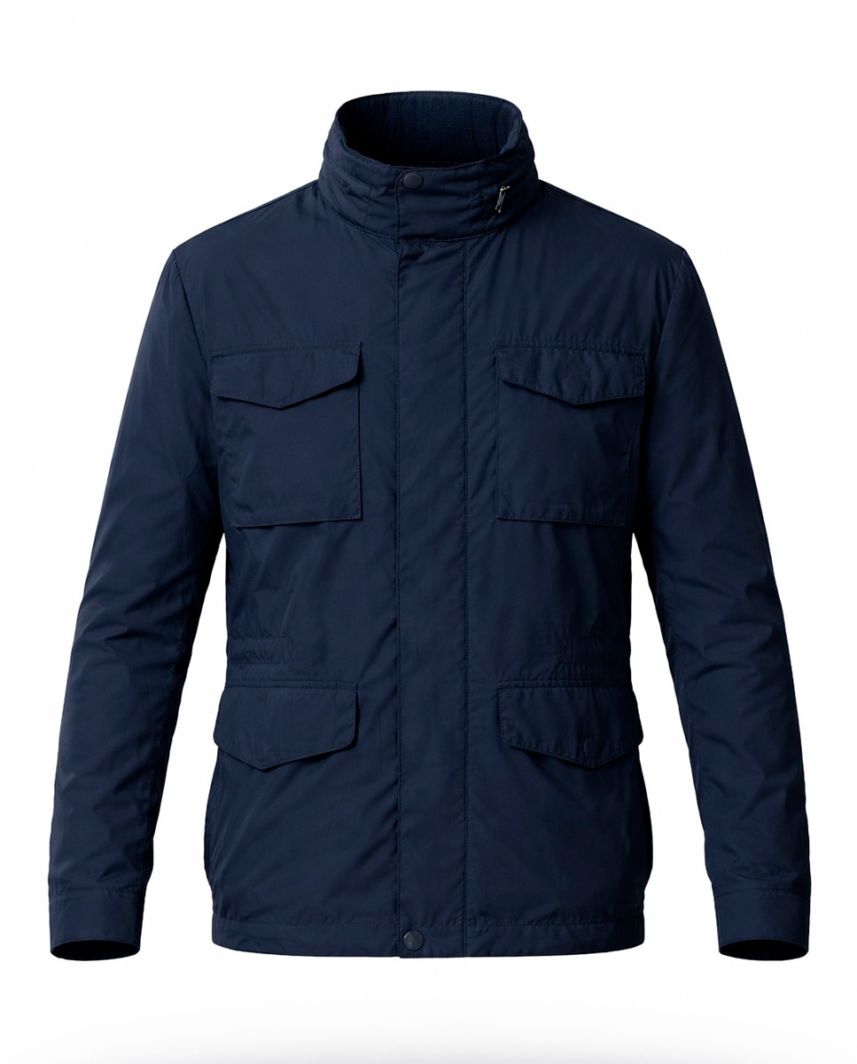 Parka de Microfibra com Capuz Oculto Azul-marinho-5