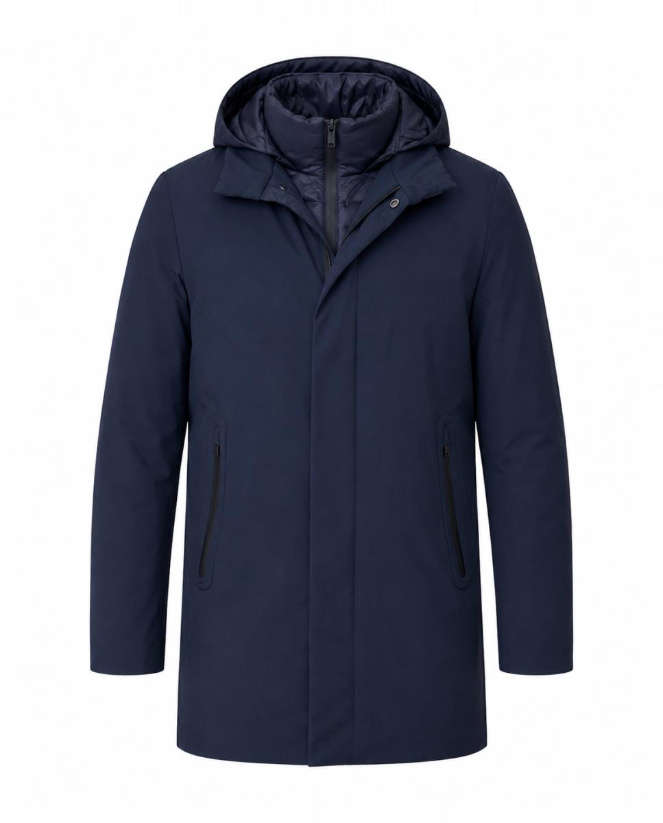 Parka Lisa em Tecido Cromdaltex® Impermeável e Transpirável com Peito e Capuz Desmontável Azul-marinho-4