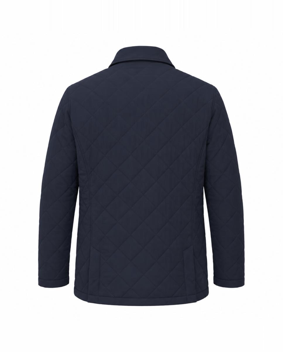 Casaco Husky Acolchoado aos Losangos com Colarinho de Camisa Azul-marinho-5