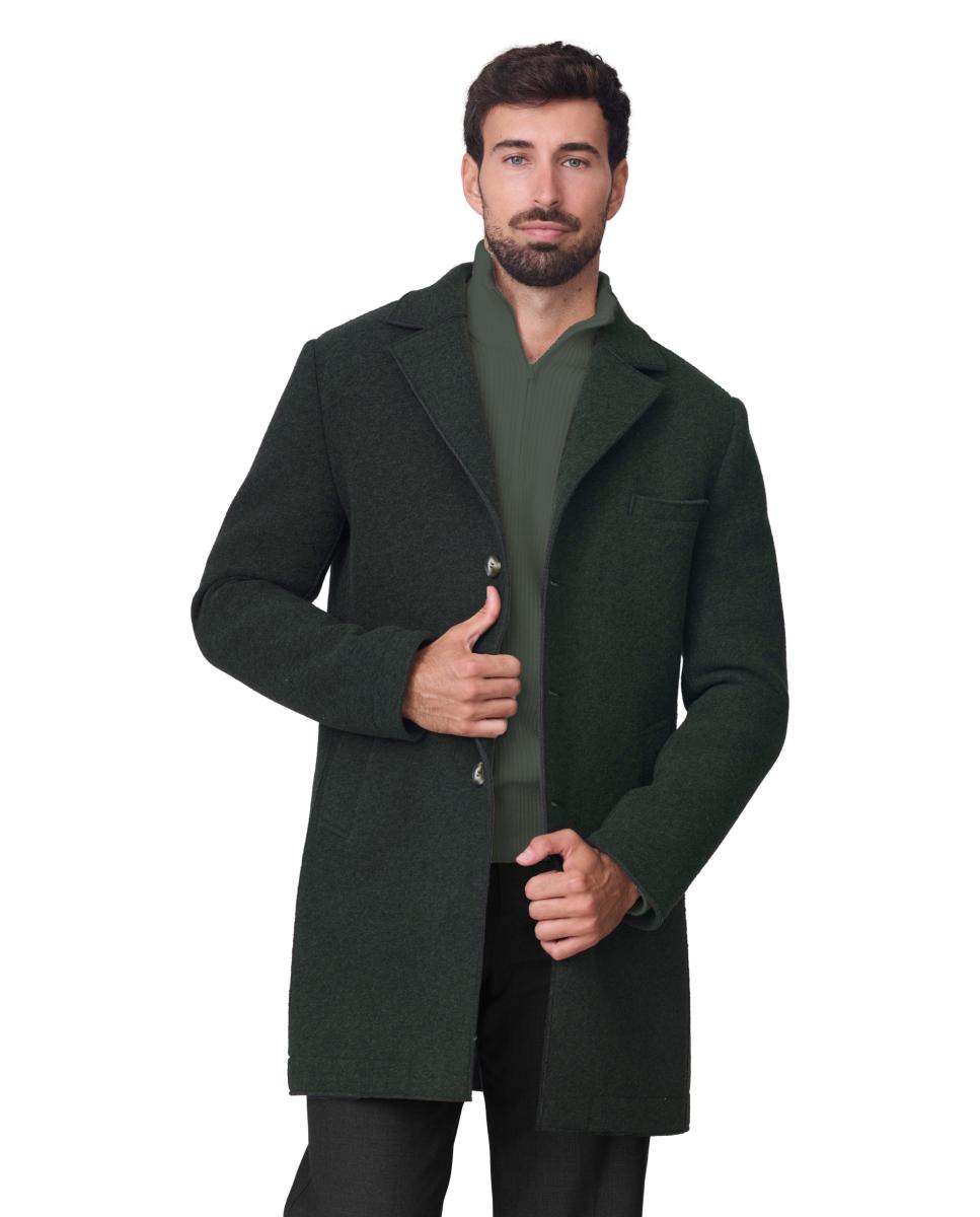 Imagen 0 de Abrigo lana y tejido técnico ligeramente elástico. Verde oscuro