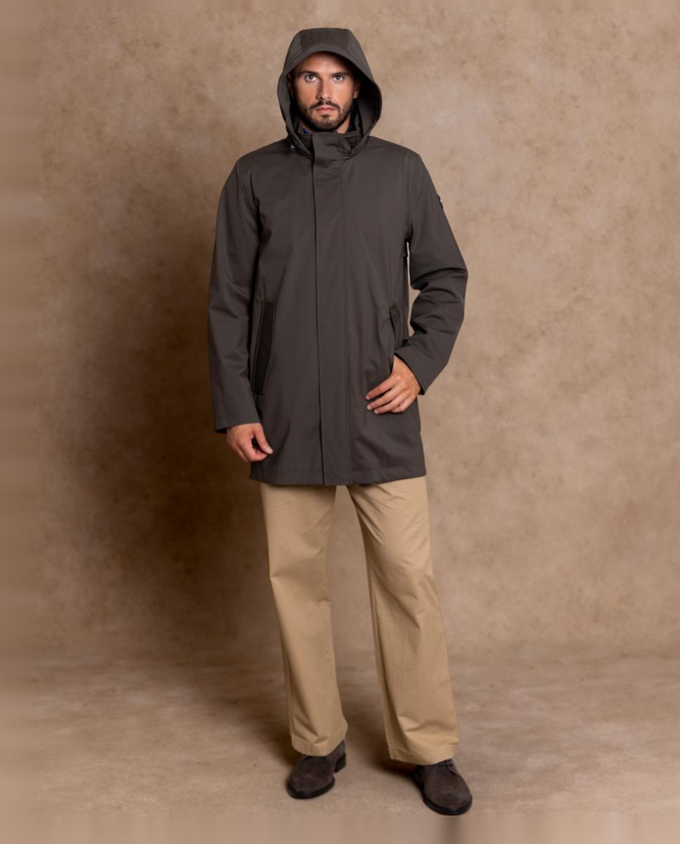 Parka Impermeável com Design Minimalista e Linhas Contemporâneas. Caqui-6