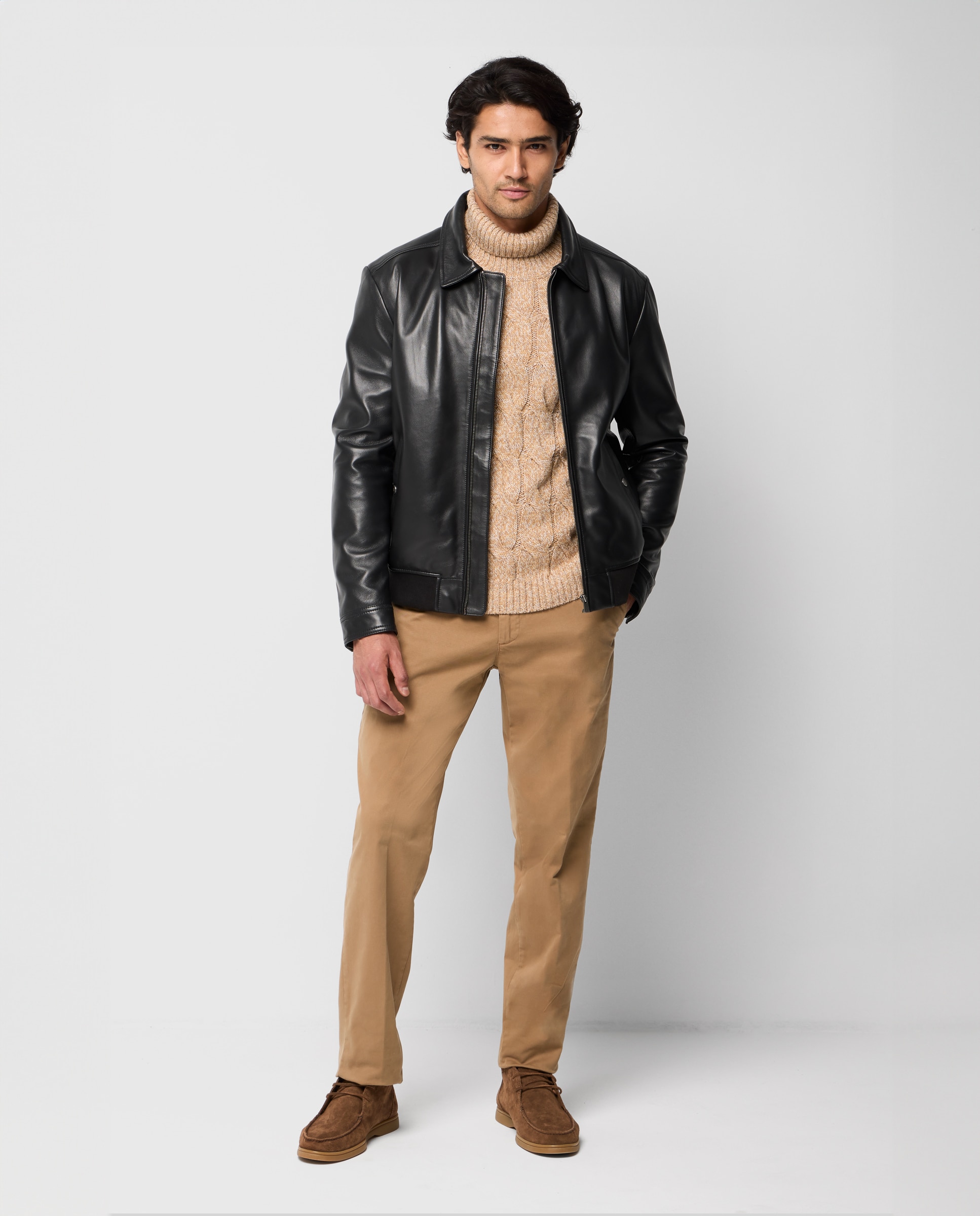 Blusão de Napa com Colarinho de Camisa Preto-4