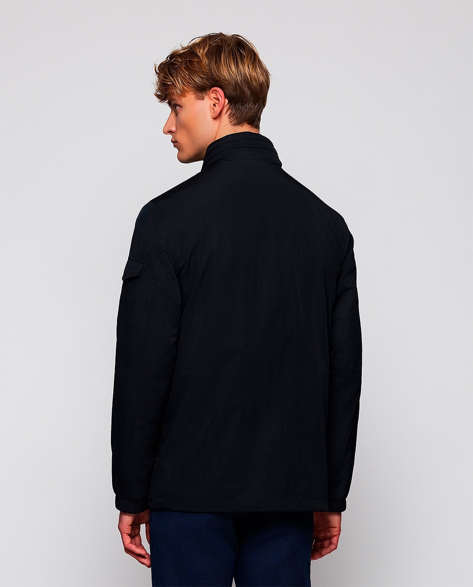 Parka Curta Regular Fit com Capuz Oculto Azul-marinho-2