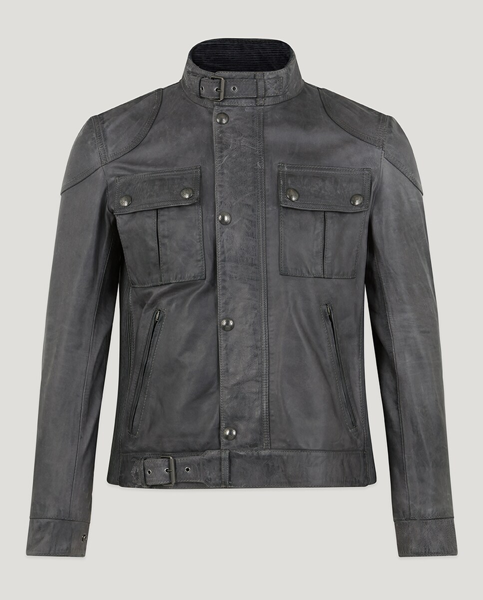 Cazadora de piel de hombre con dos bolsillos de pecho 48 Gris