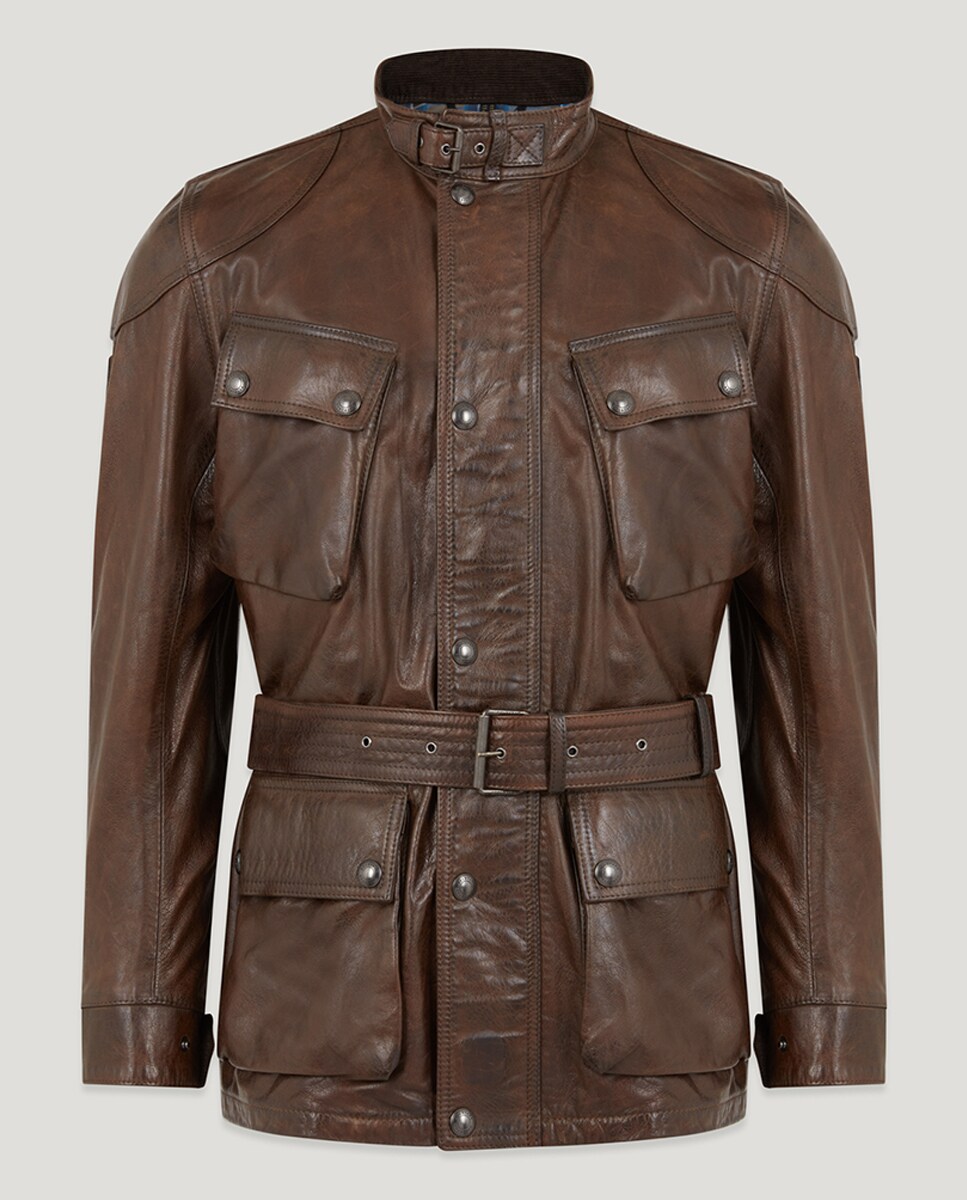 Chaqueta de hombre de piel tres cuartos con cinturón · Belstaff