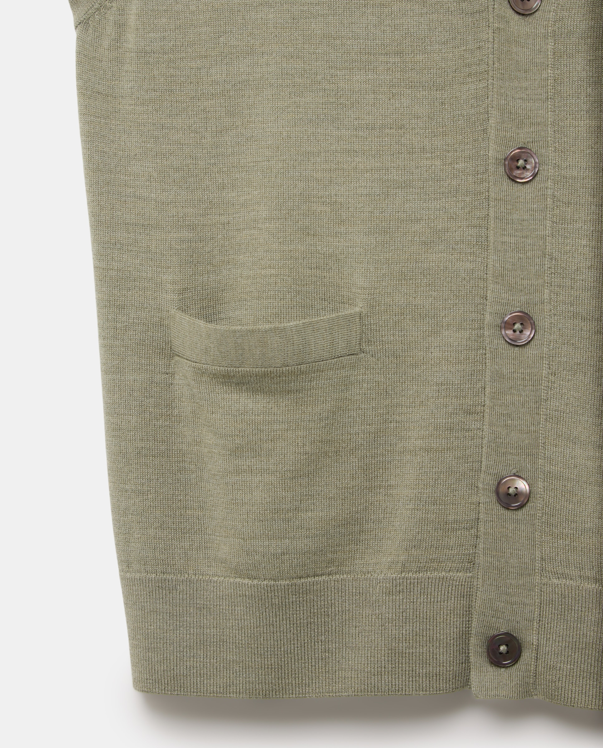 Colete Aberto Liso 100% Lã Merino com Botões Verde-claro-5