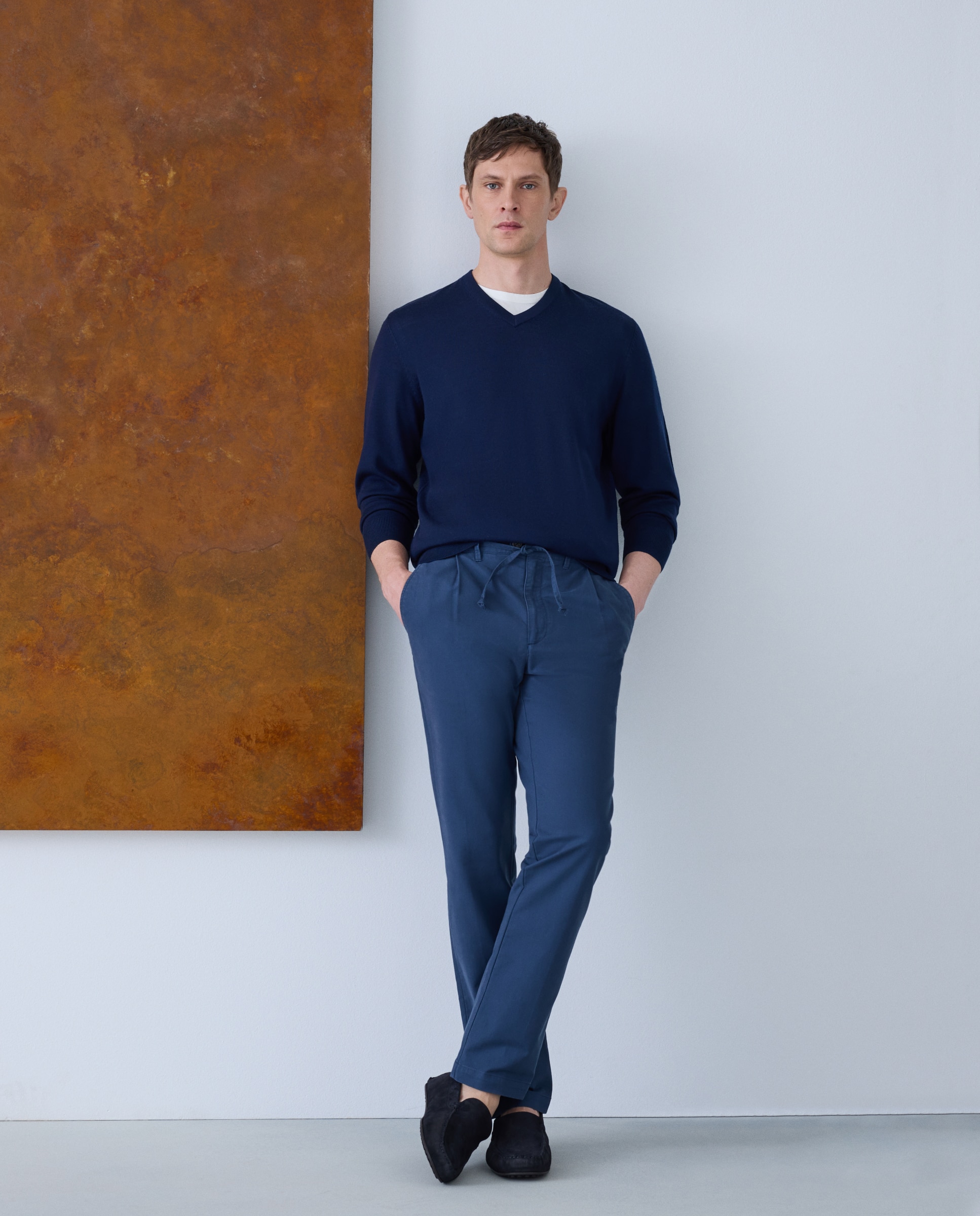 Jersey cuello pico lavable 100% lana merino de hombre - Emidio Tucci - Azul marino Azul marino-2