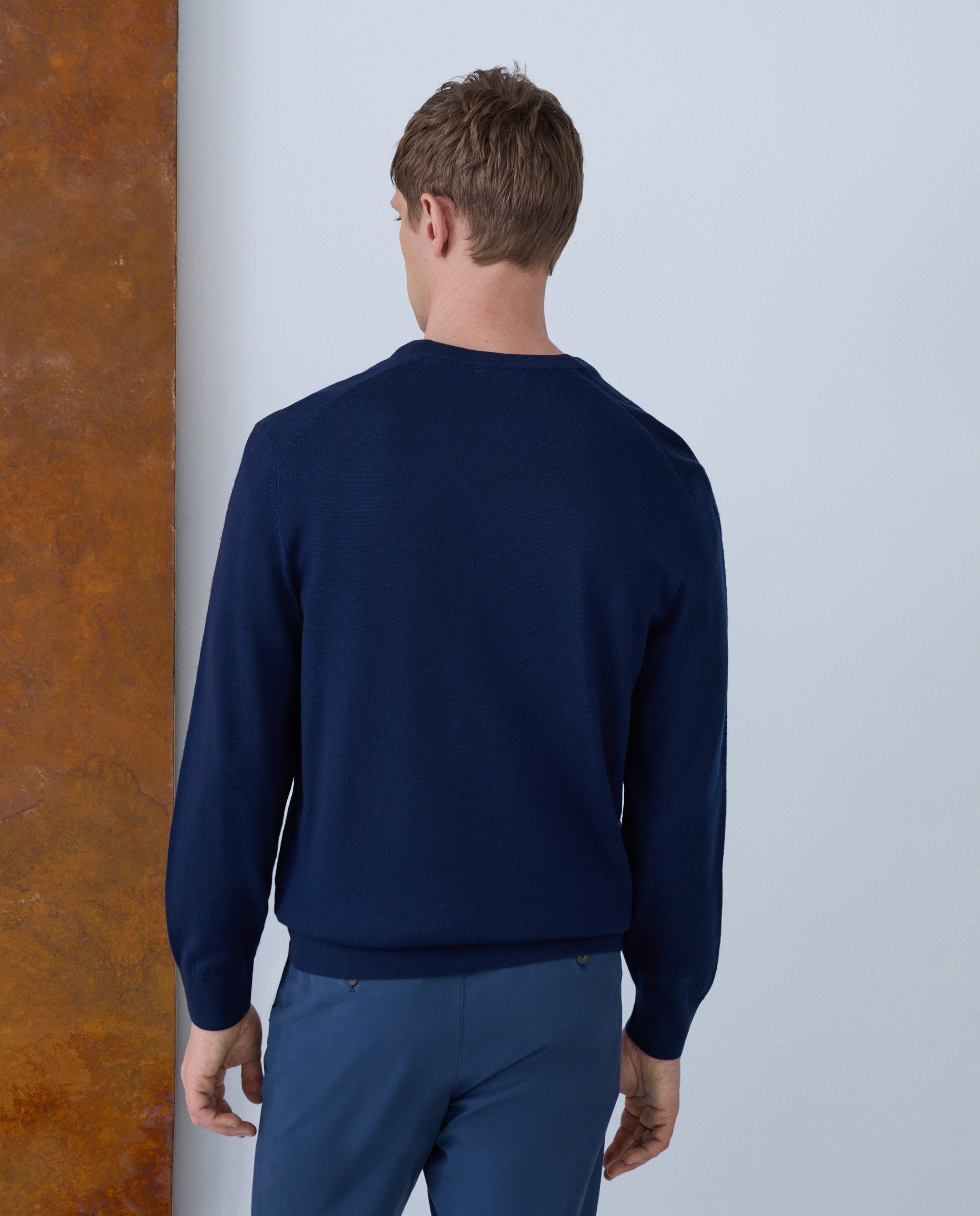Jersey cuello pico lavable 100% lana merino de hombre - Emidio Tucci - Azul marino Azul marino-3