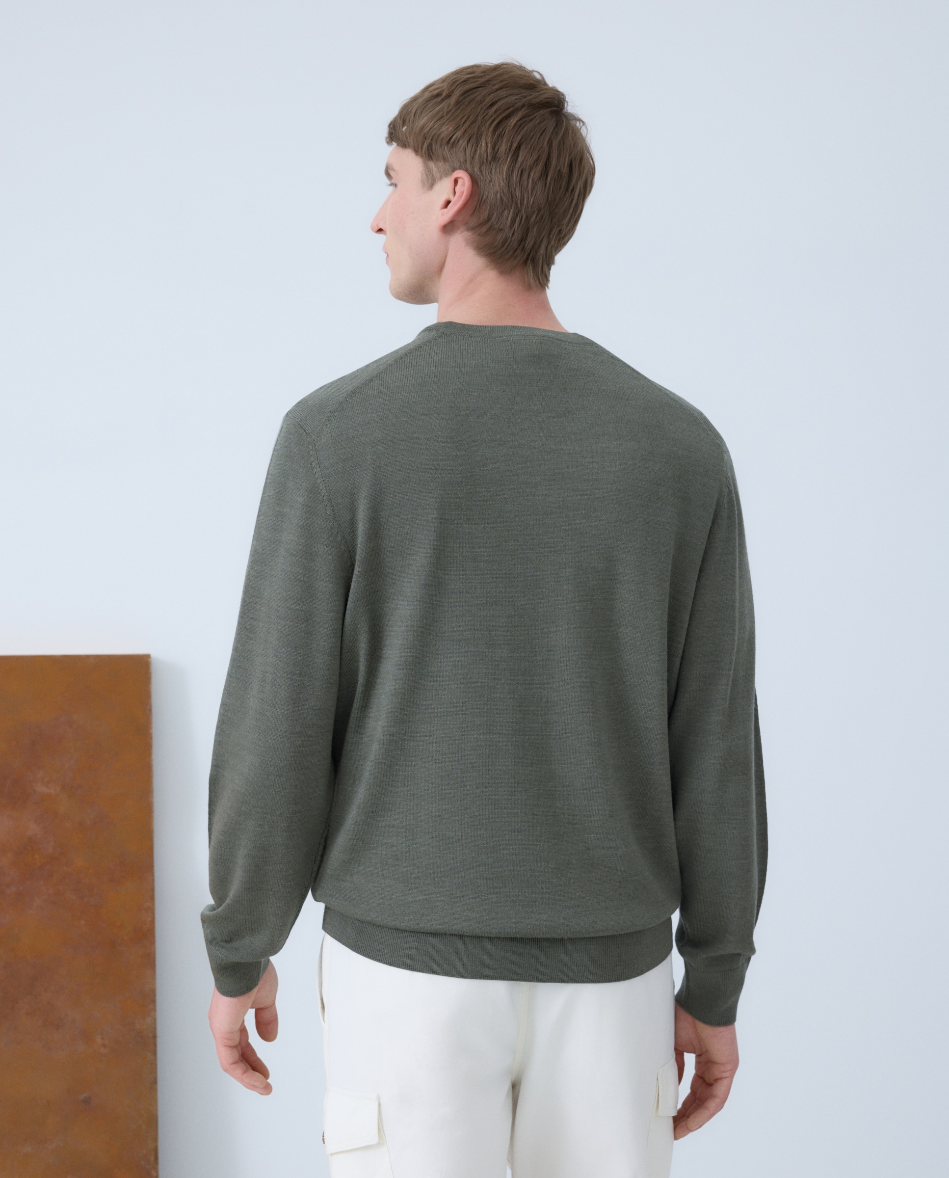 Jersey cuello pico lavable 100% lana merino de hombre - Emidio Tucci - Kaki Kaki-3