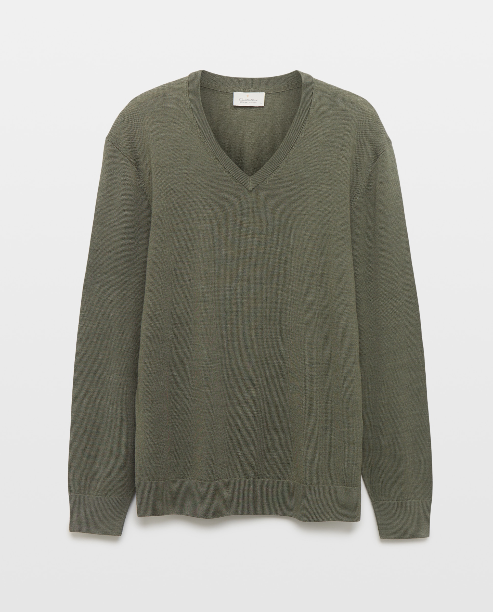 Jersey cuello pico lavable 100% lana merino de hombre - Emidio Tucci - Kaki Kaki-4