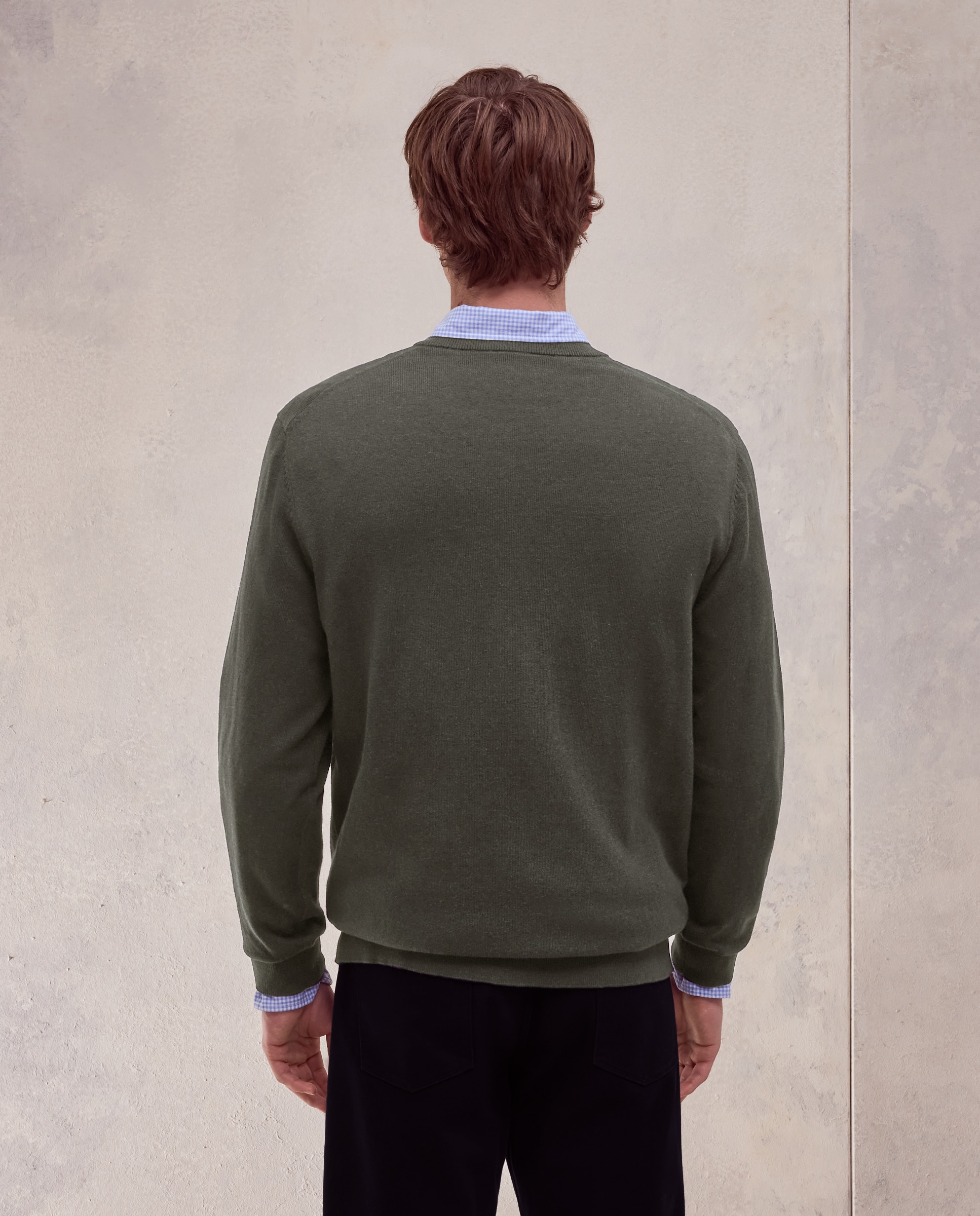 Jersey cuello pico liso algodón - Dustin - cashmere de hombre - Azul marino Azul marino-3