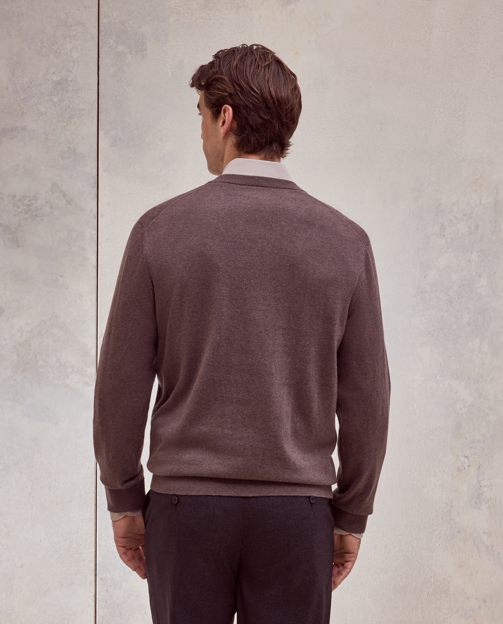 Jersey cuello pico liso algodón - Dustin - cashmere de hombre - Marrón claro Marrón claro-3