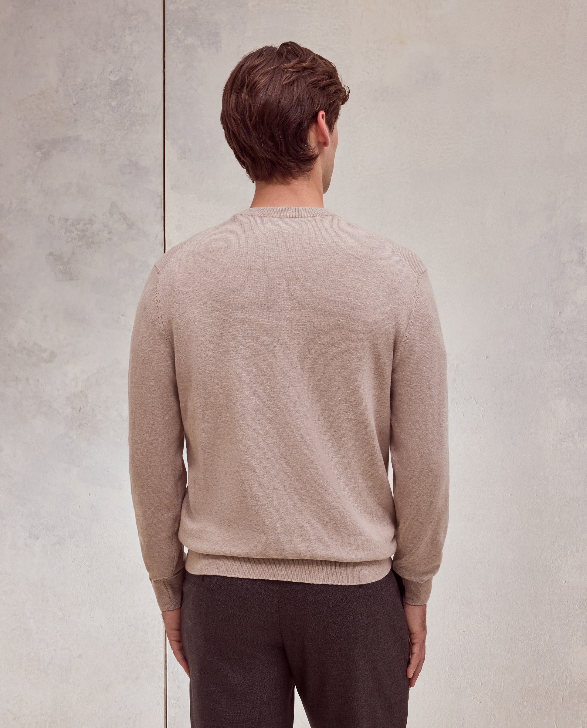 Jersey cuello pico liso algodón - Dustin - cashmere de hombre - Beige Beige-3