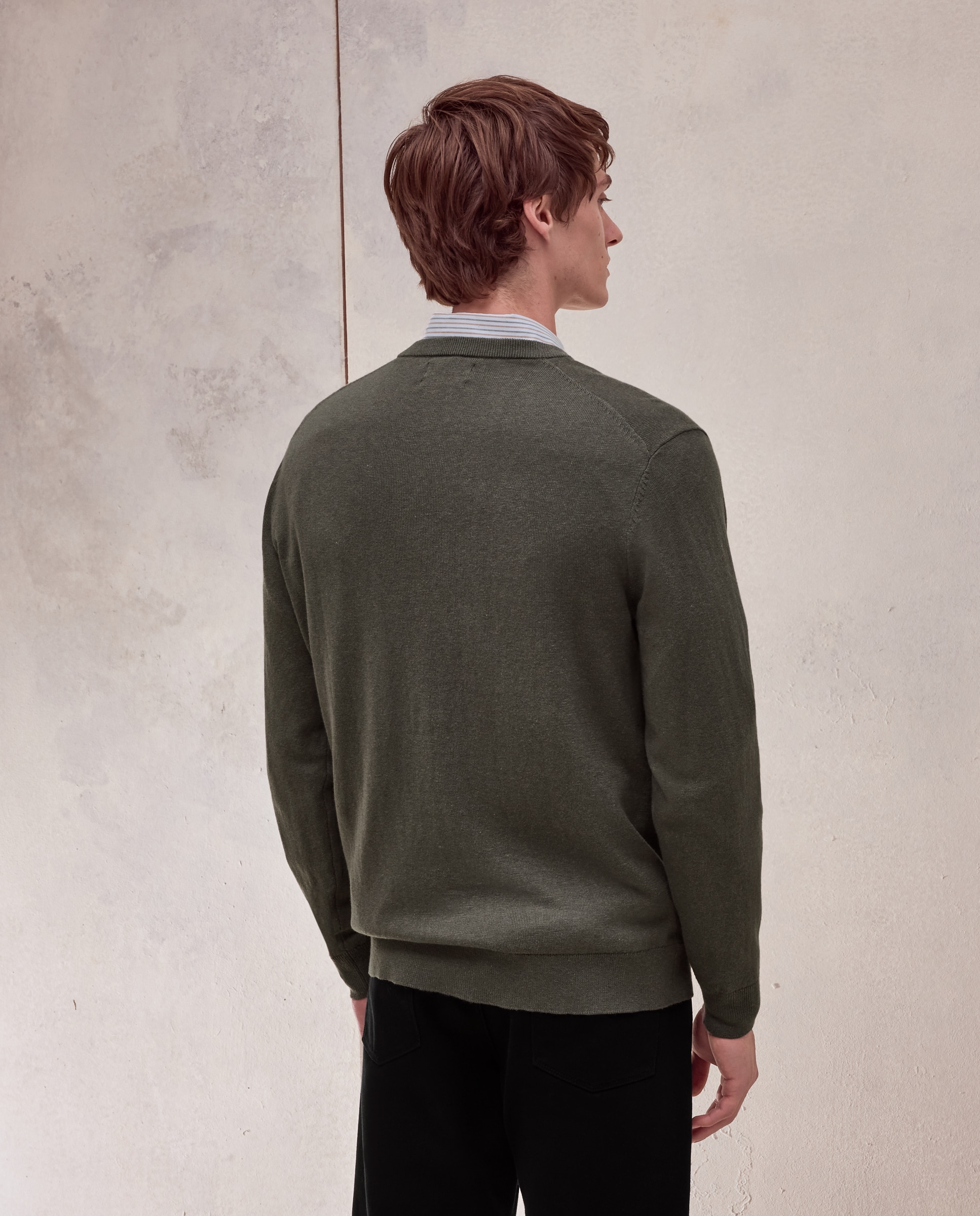 Jersey cuello pico liso algodón - Dustin - cashmere de hombre - Verde Verde-3
