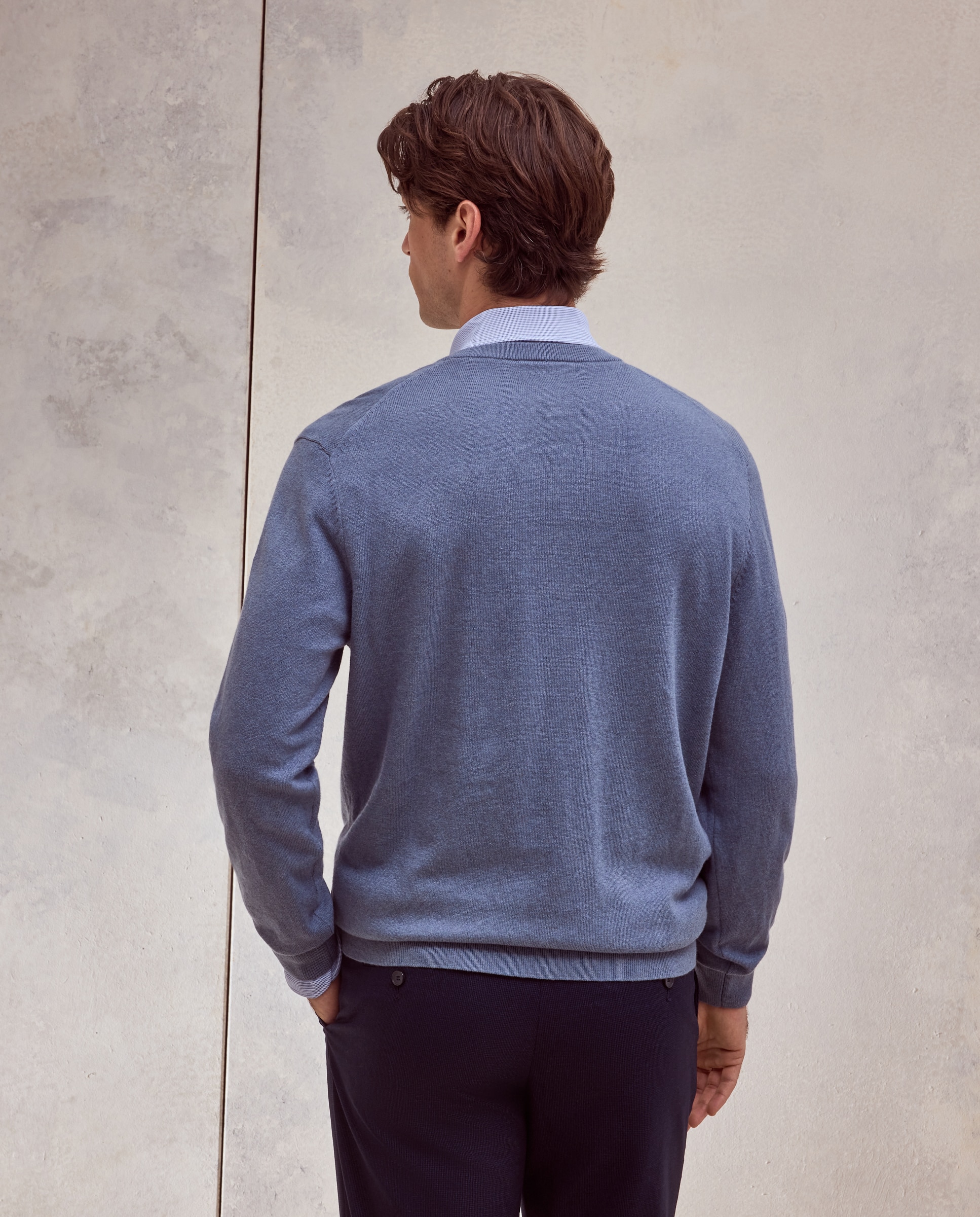 Jersey cuello pico liso algodón - Dustin - cashmere de hombre - Azul Azul-3