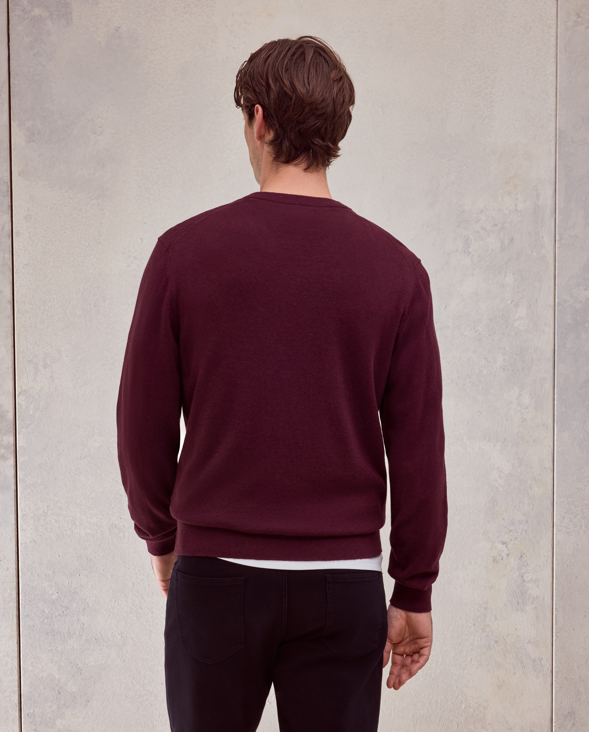Jersey cuello pico liso algodón - Dustin - cashmere de hombre - Burdeos Burdeos-3