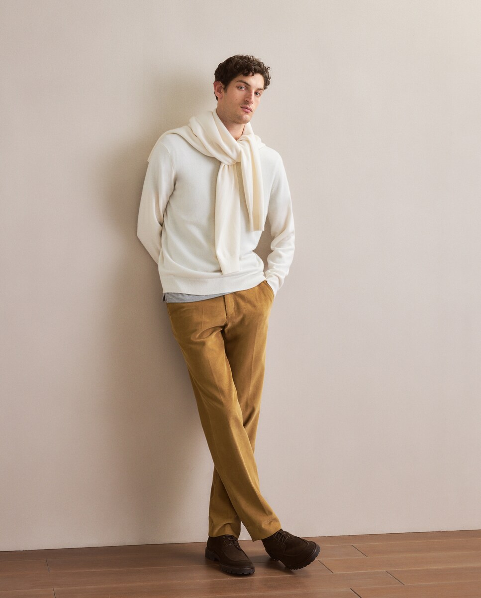 Camisola de Malha com Decote Redondo Lisa Caxemira Cru-2